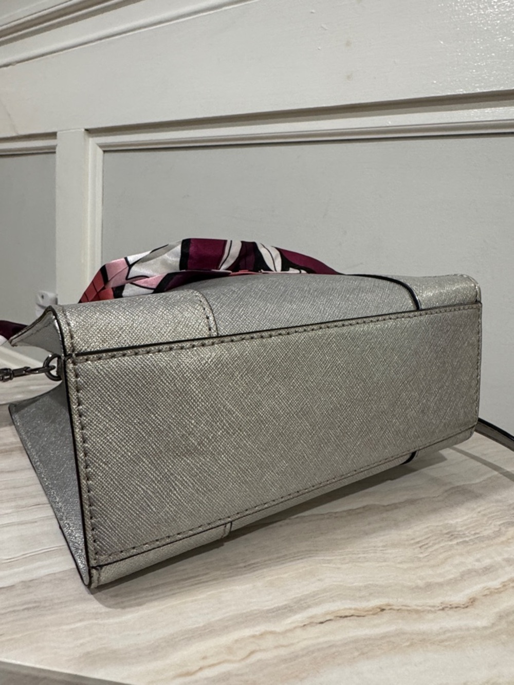 Rebecca Minkoff Bag Mini Tote M.A.B. Silver Saffiano Leather Crossbody - Picture 8 of 17